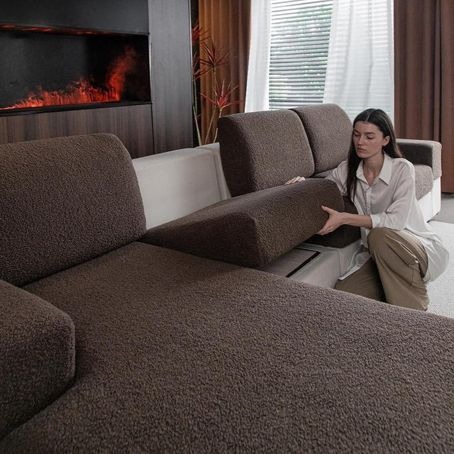 OHSIO Couch Cushion Covers for Sectional Sofa, Stretch Soft Sofa Slipcovers Washable Wear-Resistant Universal Furniture Protector for Living Room(1 Piece Back Couch Cover, Brown)