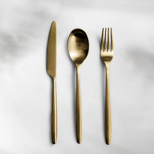 JazzUpCo, Ava Flatware - 8 Person Set - Matte Gold