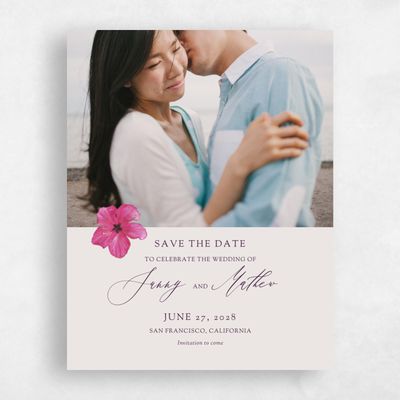 Light Greige, Grey Wedding Save the Date - Kaumana Photo