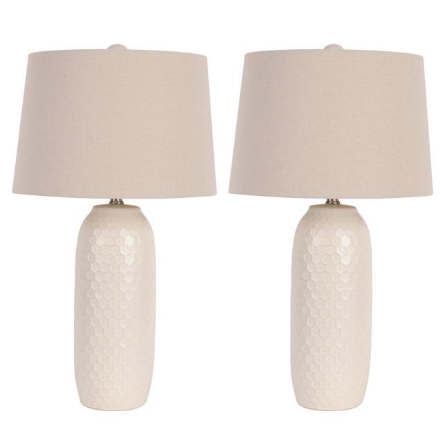 Set of 2 Maputo Embossed Ceramic Table Lamp White - Decor Therapy