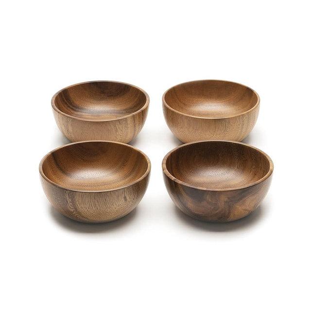 OHOM Foree Wooden Bowl Set – 4-Pack Acacia Bowls | 6.25 x 2.5 in Small Handcrafted Solid Wood Serving Bowls for Salad, Cereal, Snacks & Home Décor