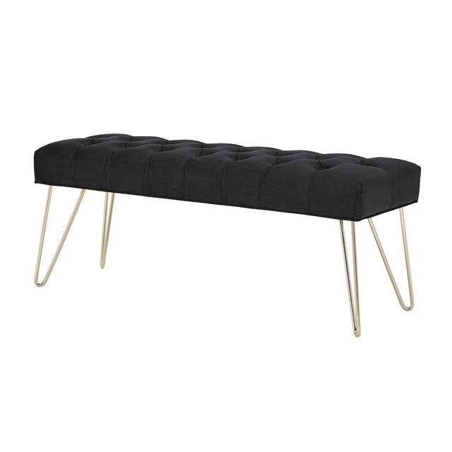 Hewett Velvet Tufted Metal Bench Black - Inspire Q