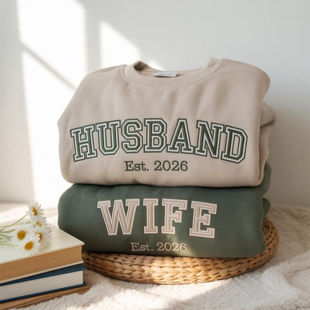 Embroidered Mr and Mrs Sweatshirt, Matching Couples Gift