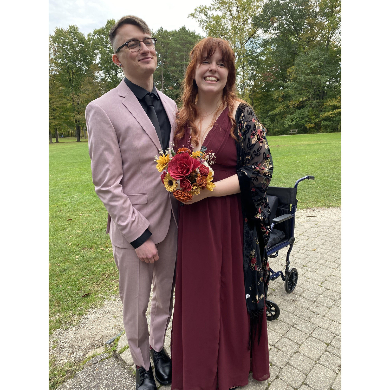 This was right after Fabrice and Marissa's ceremony in October 2023. Mannon's Abuelita was so impressed by how handsome Jacob was in his pink suit :)
