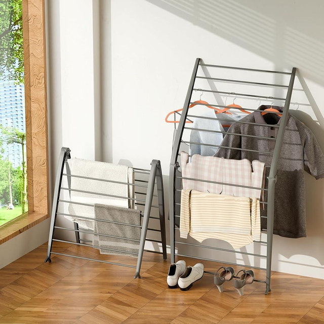 Whitmor Spacemaker Folding Drying Rack, Indoor Clothes Organizer with Patent-Pending Design, Space Saving, 6" L x 26" W x 51.5" H, Grey