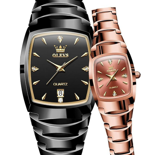 OLEVS Couple Watch Men and Women His and Her Watches Set Analog Date Diamond Stainless Steel Waterproof Luminous Wrist Watch