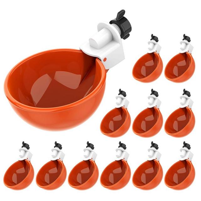 (12 Pack) Lil Clucker Large Automatic Chicken Waterer Cups | Chicken Water Feeder Suitable for Chicks, Duck, Goose, Turkey and Bunny | Poultry Water Feeder Kit (Orange)…