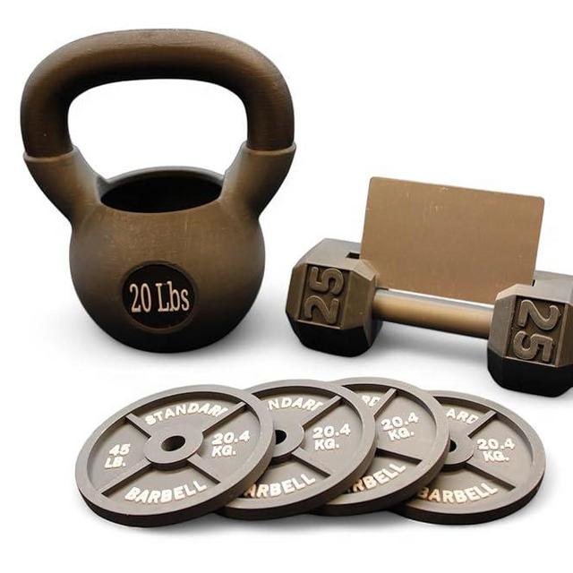 Gym Themed Desk Accessories – Dumbbell Business Card Holder, Kettlebell Pen Holder, and Barbell Coasters