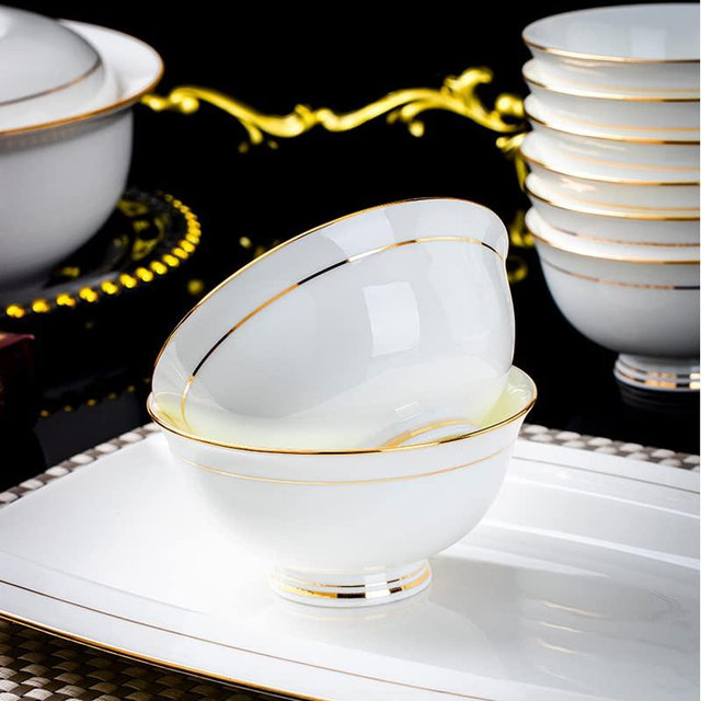 BoaLumi Ceramic Soup Bowls - 10 Ounce Gold Rim Small Bowls - Premium Bone China - for Ice Cream,Rice,Side Dish,Snack,Dessert - Dishwasher and Microwave Safe - Set of 5
