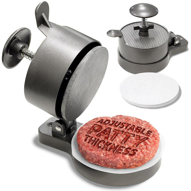 Shop Square Hamburger Press Patty Maker - Adjustable Burger Press Patty Maker with Patty Ejector - Patty Press with Adjustable Thickness for Burgers, Crab Cakes, and Sausage - Patty Paper Included