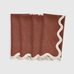 European Linen Scallop Edge Napkins (Set of 4) in Bordeaux/Flax