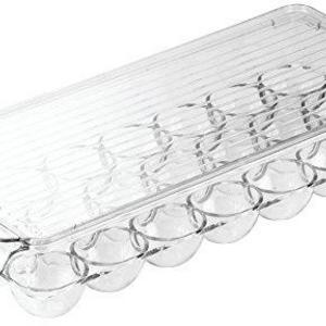 InterDesign Covered Egg Holder - Refrigerator Storage Container, 21 Egg Tray, Clear