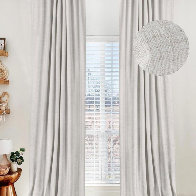 100% Blackout Shield Linen Blackout Curtains for Bedroom 90 Inches Long,Back Tab/Rod Pocket Living Room Drapes,Thermal Insulated Textured Blackout Curtains 2 Panels Set,50" W x 90" L,Beige