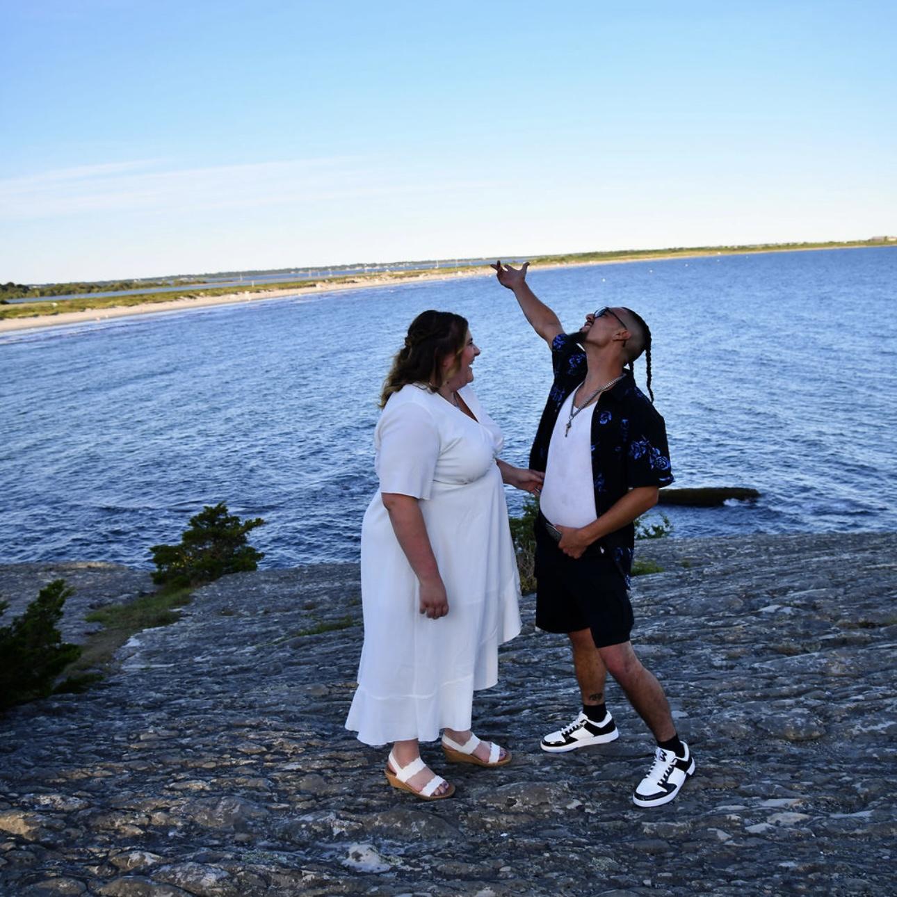Him being silly for our engagement picture