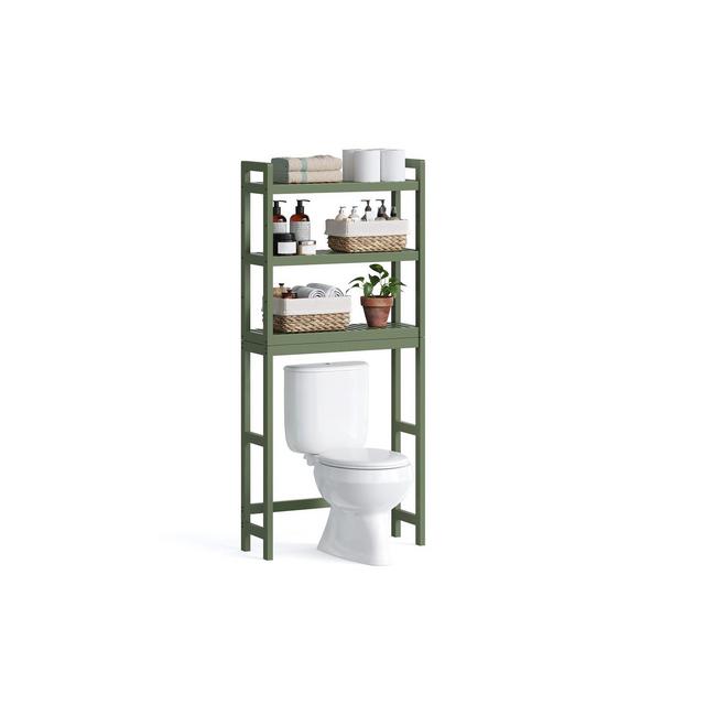 SONGMICS 3-Tier Over The Toilet Storage Bamboo Over Toilet Bathroom Organizer Forest Green