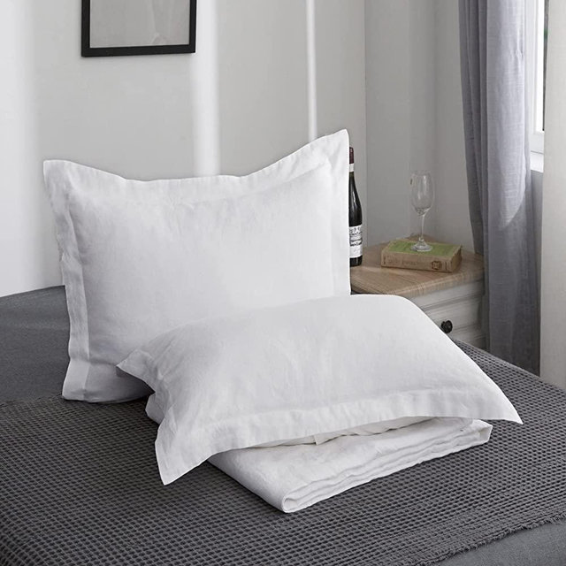 Simple&Opulence 100% Belgian Linen Pillowcase -Set of 2, King Size, Breathable Pure Linen Suitable for Home -Soft and Durable with Envelope Closure (20''x 36'', White)
