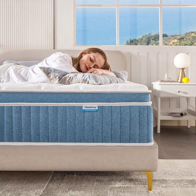 Rimensy Queen Mattress, 12 Inch Hybrid Mattress in a Box, Gel Memory Foam Mattress, Individually Wrapped Pocket Coils Innerspring Mattress, Support & Pressure Relief, Medium Firm Feel, 60"*80"*12"