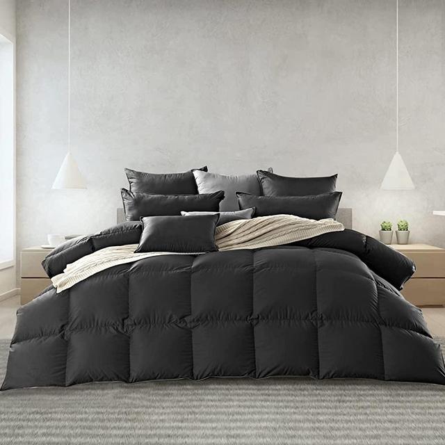 zzlamb Lightweight Feather Down Comforter Black, All Season Warm Down Duvet Insert for King Bed, Durable & Soft Shell Down Proof Duvet with Corner Tabs, King Size 106''x90'' Black