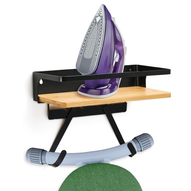 Ironing Board Holder with Shelf - Hinged Hook Platform - Ironing Board Wall Hanger