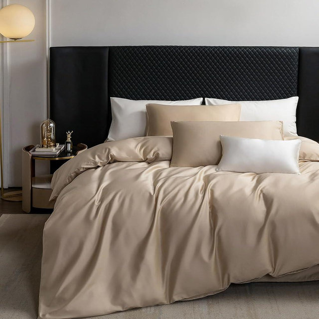 MooMee Bedding Duvet Cover Set Extra Long Staple Cotton 600 TC Egyptian Cotton Texture Silky Sateen Smooth Luxury Soft Comfortable Durable (Taupe, Queen)