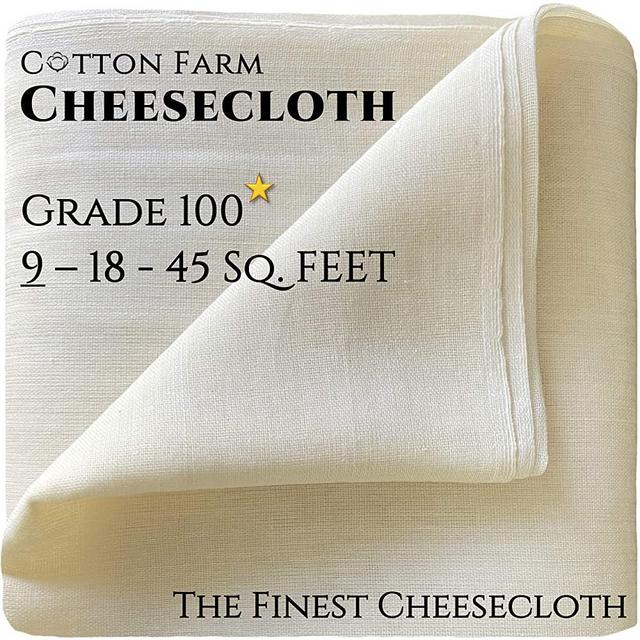 Cotton Farm - Grade 100 (The Finest) Premium Quality Cheesecloth,%100 Mediterranean Cotton, 9-18-45 Sq. Ft, Ultra Fine, Unbleached, Reusable, Washable; Best for Straining, Filtering, Cooking & more…