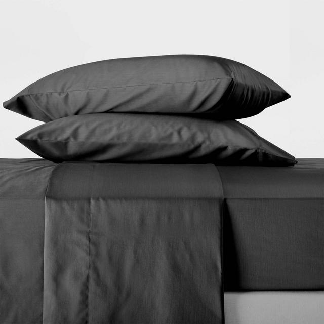 Queen 300 Thread Count Temperature Regulating Solid Sheet Set Washed Black - Casaluna™