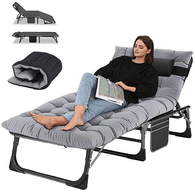 LILYPELLE Folding Outside Chaise Lounge Chair with Mattress, 5 Position Adjustable Patio Folding Lounge Chair Reclining Chairs Perfect for Sunbathing, Camping, Pool, Beach, Patio