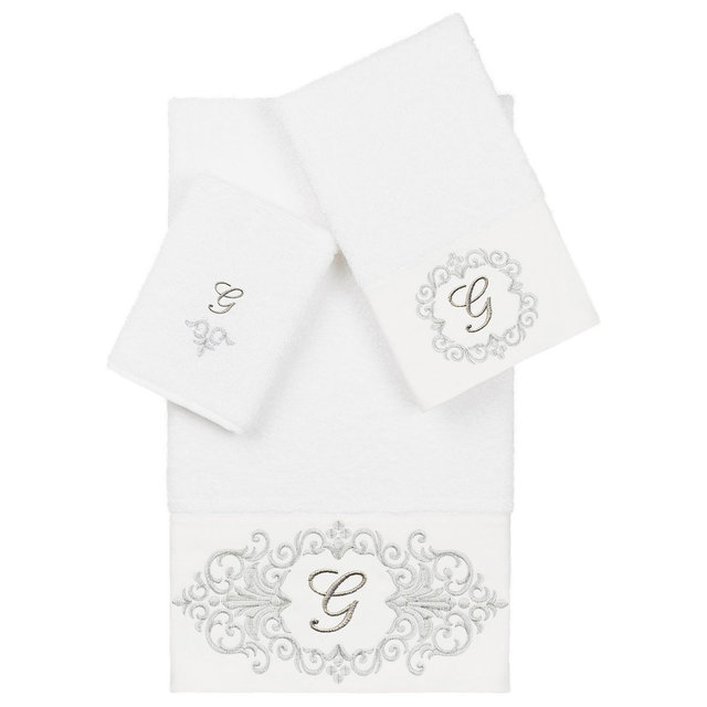 Linum Home Textiles Turkish Cotton Monica Embellished Towel 3 Piece Set - White