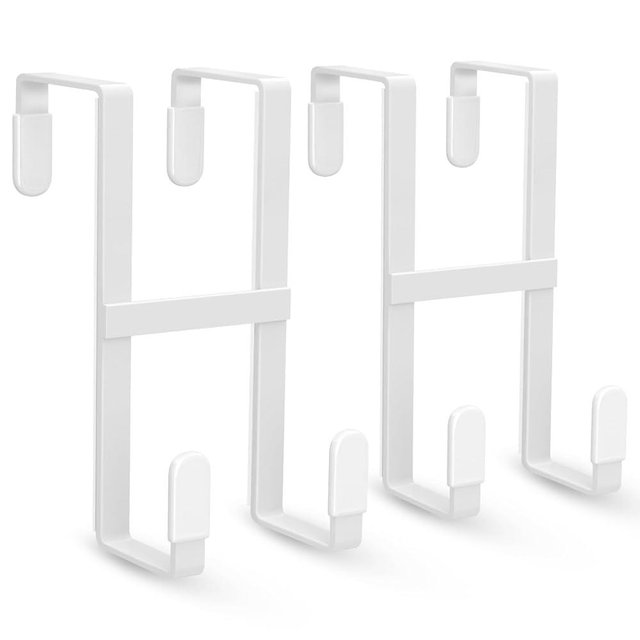 FYY 2 Packs Over The Door Hooks, Double Sided Door Hanger Hook - Heavy Duty No Drill Wall Hooks for Hanging Coats, Towels, Bags, Kitchen Closet Fits Most Doors Up to 1-7/8" Thickness (5.12" L, White)