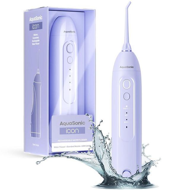 AquaSonic Icon Water Flosser for Teeth – Cordless Rechargeable Oral Irrigator – Waterproof, Portable Dental Cleaning with Jet Tip – Braces Home Travel - Lilac