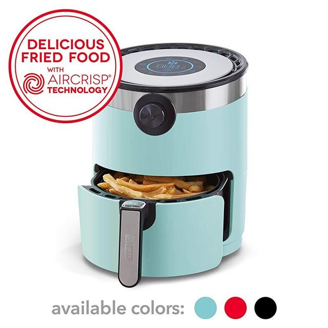 Dash DMAF360GBAQ02 AirCrisp Pro Electric Air Fryer + Oven Cooker with Digital Display + 8 Presets, Temperature Control, Non Stick Fry Basket, Recipe Guide + Auto Shut Off Feature, 3qt, Aqua