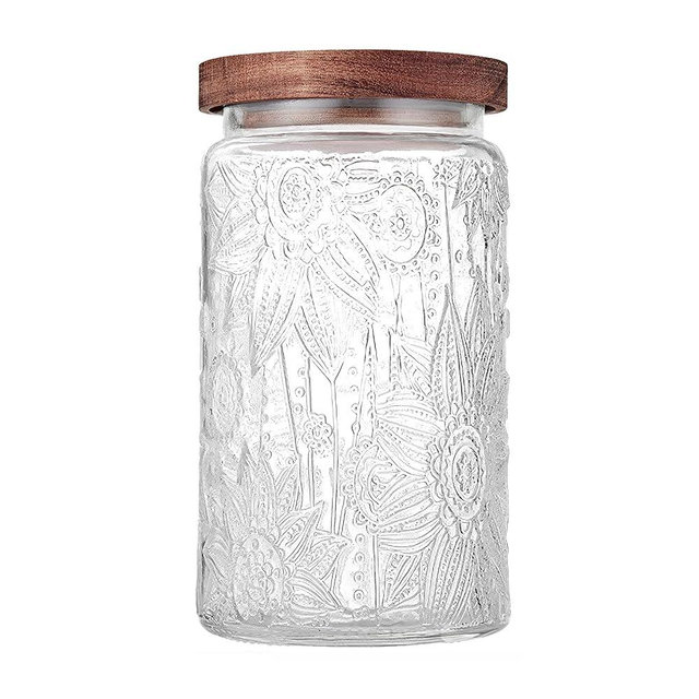 Custde Glass Storage Jars With Airtight Lid, 23.7oz Container For Kitchen Counter with Wooden Lid, brown sugar, candy, coffee, cookie, salt, tea, cute Jar (35oz Large Sunflower)