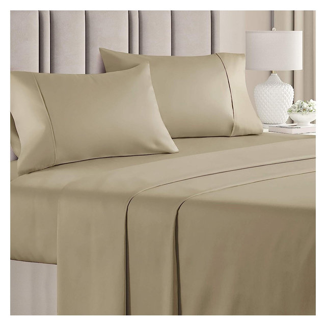 CGK Linens 4 Piece 100% Cotton 400 Thread Count Sheet Set in Beige, Size Queen