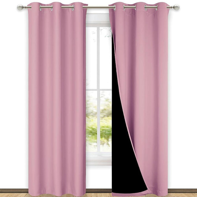 NICETOWN Blackout Curtains 80 inches Long, Full Light Blocking Drapes with Black Liner for Nursery, Thermal Insulated Draperies for Hall, Villa (Crystal Pink, 2 Pieces, 42" Wide Each Panel)