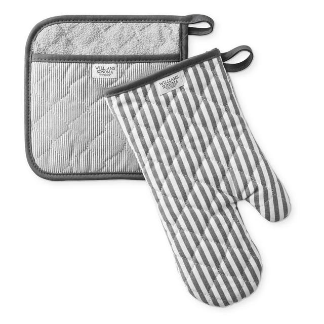 Williams Sonoma Bay Stripe Oven Mitt & Potholder Set, Charcoal