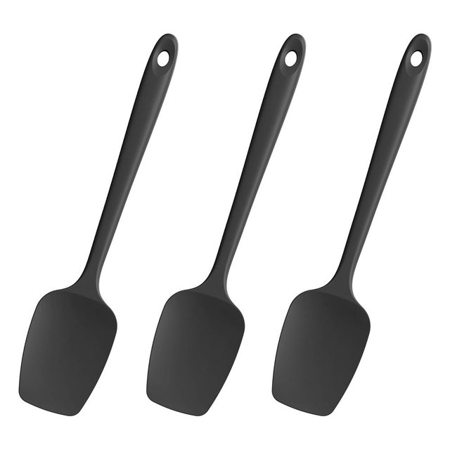 Heat Resistant Silicone Spoon Spatulas, Doosu 600°F High Temp Flexible Cooking Spoons Kitchen Spoonula Scratch-Proof for Mixing Stirring Scraping Serving Non-Stick Cookware (Set of 3, Black)