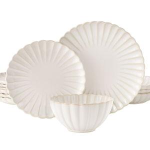 The Pioneer Woman Colette 12-Piece Stoneware Dinnerware Set, Cream