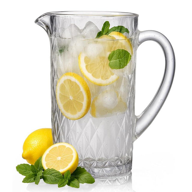 LemonRoad 34 oz Clear Glass Pitcher with Handle Vintage Water Jug for Serving Ice Tea, Juice, Milk, Beverages Glass Water Pitcher as Christmas, Wedding, Birthday Gifts