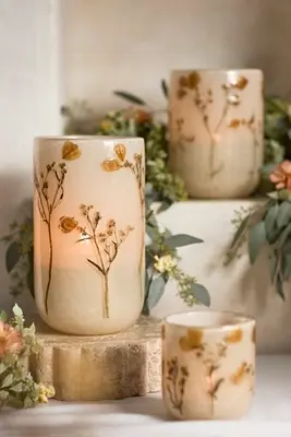 Pressed Floral Stems Candle Holder