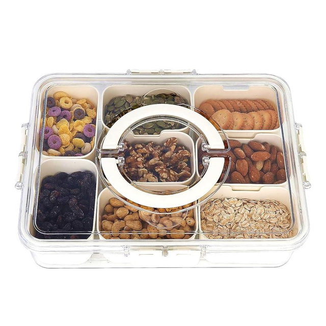 ZWYSLFCY Snackle Box Container, Divided Serving Tray with Lid and Handle - Clear Snack Box Charcuterie Organizer - Car Charcuterie Box for Candy, Fruits, Nuts (8 Compartments)