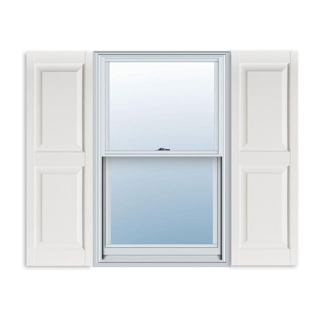 Exterior Solutions Standard Raised Panel Exterior Vinyl Shutters, Paintable (Pair), 15 Inch x 55 Inch