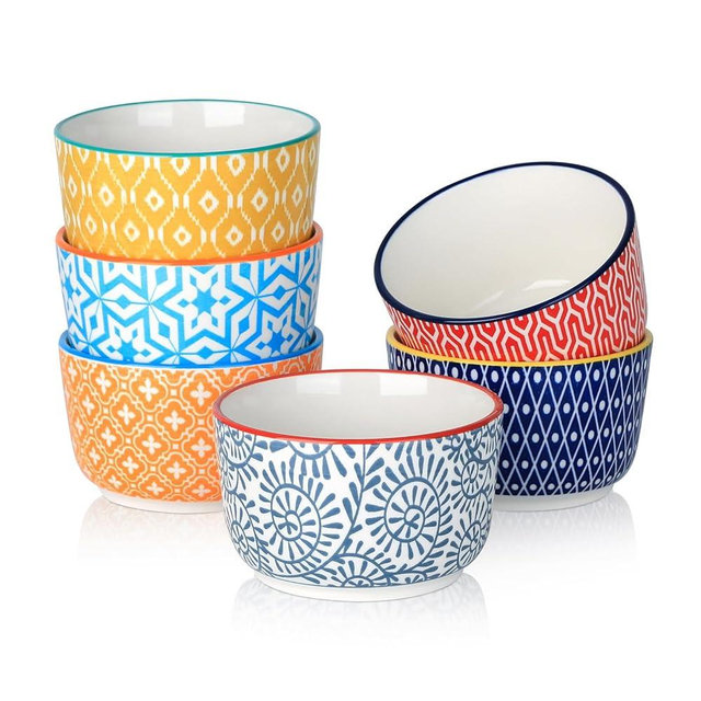 Selamica Ceramic 8 Oz Ramekins, Creme Brulee Ramekins, Oven Safe Baking Dishes/Cups for Souffle Custard Pudding, Small Bowls for Ice Cream Dip, Set of 6, Assorted Colors