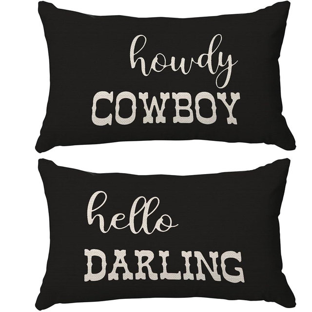 PUHEI Western Bedroom Decor Throw Pillow Cover,Cowboy Cowgirl Teen Girls Boys Gifts,Western Pillow Covers Funny Couple Pillow Case 12 x 20 Inch Home Sofa Bed Decor Set of 2 (black)