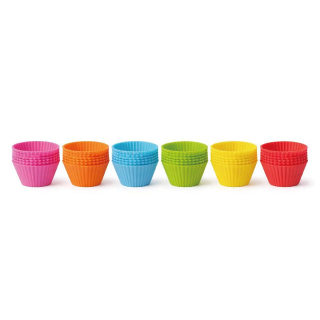 Premium Reusable 30 Pcs Silicone Baking Muffin Cups - 6 Bright Rainbow Colors, Food Grade Non-Stick Liners, Cupcake Molds