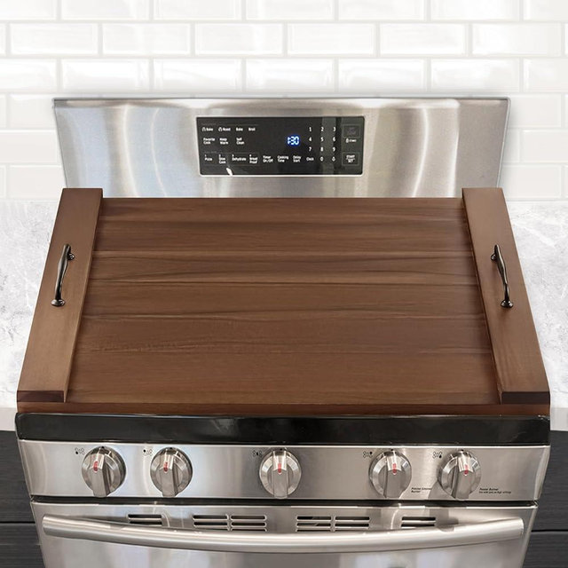BLUEWEST Noodle Board Stove Cover, Acacia Wood Stove Top Covers Board for Gas Burners and Electric Stove, Extra Thick Wooden RV Stovetop Cover/Sink Cover - Tray for Kitchen Counter Space