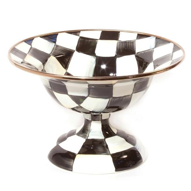 MACKENZIE-CHILDS Courtly Check Enamel Compote, Small Enamel Fruit Bowl or Pedestal Candy Bowl, Decorative Serving Bowl
