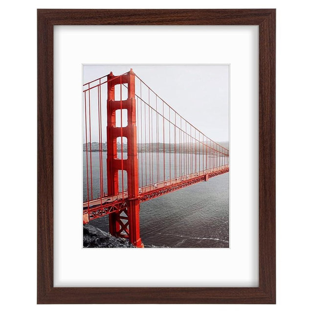 Frametory, 11x14 Frames Display 8x10 Picture with Mat or 11x14 Photo Without Mat, Shatter-Resistant Glass, Pre-Installed Wall Mounting Hardware - Brown