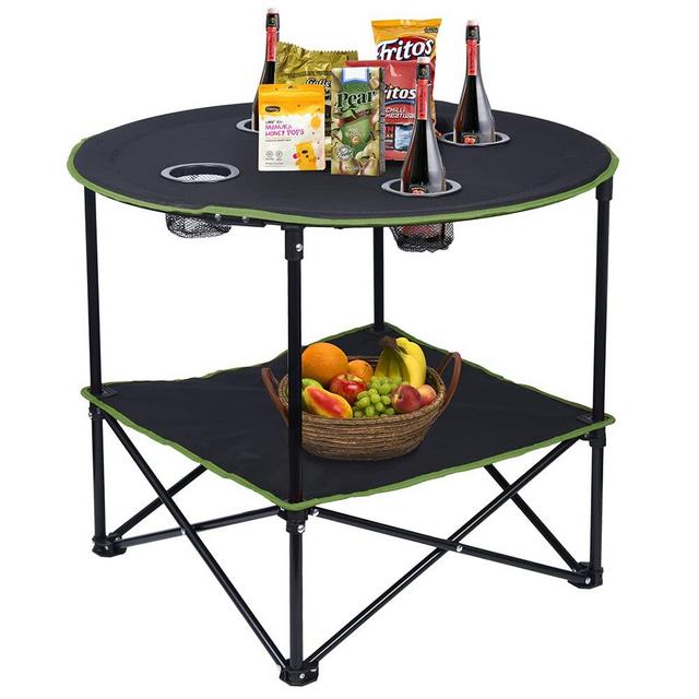 Camping Tables that Fold Up Lightweight Portable Outdoor Table with 4 Cup Holders and Carrying Bags,Collapsible Canvas Travel Table for Outdoor Picnic,Barbecue,Travel,Fishing(Black+Army Green)