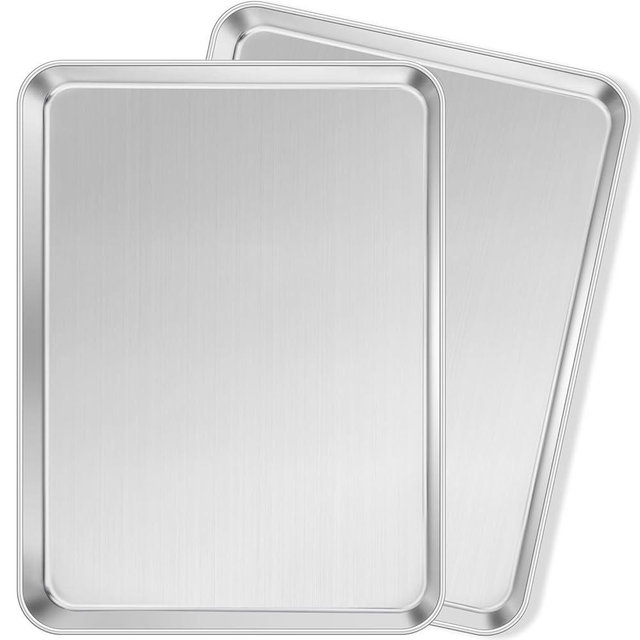Stainless Steel Baking Sheets Set of 2, Leonyo 17" x 13" Large Half Cookie Sheets for Baking, 1IN Deep Metal Toaster Oven Pan Tray, Dishwasher Oven Safe