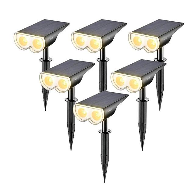 Linkind StarRay Dusk-to-Dawn Solar Spot Lights Outdoor Waterproof, IP67 3000k Warm White Solar Lights, 16 LEDs Solar Landscape Spotlights for Yard Garden Driveway Porch Walkway, 6 Pack